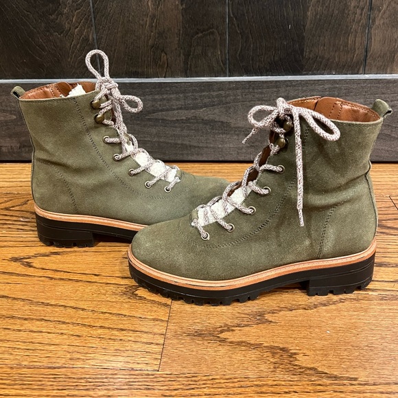 Marc Fisher Izma Shearling Hiker Boots Dark Green - Picture 3 of 8